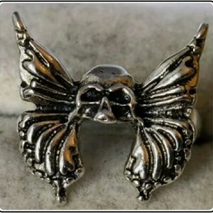 Silver Butterfly Ring Signet Biker Skull Demon Devil Butterfly
